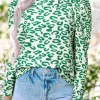 Best Dear-Lover Leopard Print Mock Neck Puff Sleeve Top Blackish Green