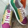 Fashion Dear-Lover Mardi Gras Triple Color Sequin Lace up Flat Shoes Blackish Green