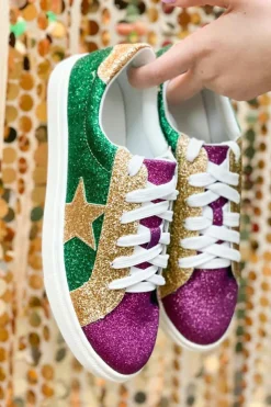 Fashion Dear-Lover Mardi Gras Triple Color Sequin Lace up Flat Shoes Blackish Green