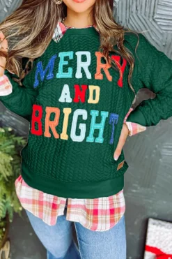 New Dear-Lover Merry And Bright Cable Knit Pullover Sweatshirt Blackish Green