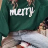 Discount Dear-Lover Merry Letter Embroidered High Neck Sweater Blackish Green