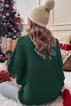 Discount Dear-Lover Merry Letter Embroidered High Neck Sweater Blackish Green