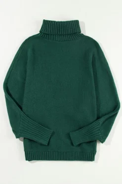 Discount Dear-Lover Merry Letter Embroidered High Neck Sweater Blackish Green