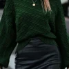 Best Dear-Lover Mock Neck Lantern Sleeve Cable Knit Sweater Blackish Green