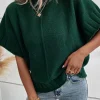 Best Dear-Lover Mock Neck Batwing Short Sleeve Knit Sweater Blackish Green