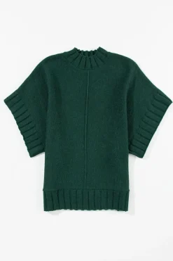 Best Dear-Lover Mock Neck Batwing Short Sleeve Knit Sweater Blackish Green