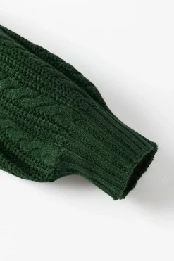 Best Dear-Lover Mock Neck Lantern Sleeve Cable Knit Sweater Blackish Green