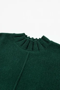 Best Dear-Lover Mock Neck Batwing Short Sleeve Knit Sweater Blackish Green