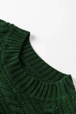 Best Dear-Lover Mock Neck Lantern Sleeve Cable Knit Sweater Blackish Green