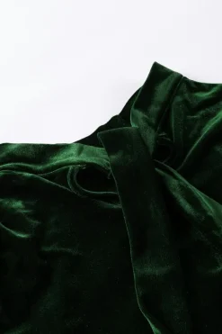 Hot Dear-Lover Mock Neck Puff Sleeve Velvet Blouse Blackish Green