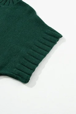 Best Dear-Lover Mock Neck Batwing Short Sleeve Knit Sweater Blackish Green