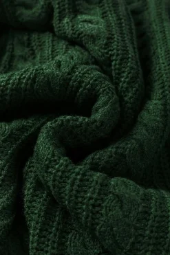 Best Dear-Lover Mock Neck Lantern Sleeve Cable Knit Sweater Blackish Green