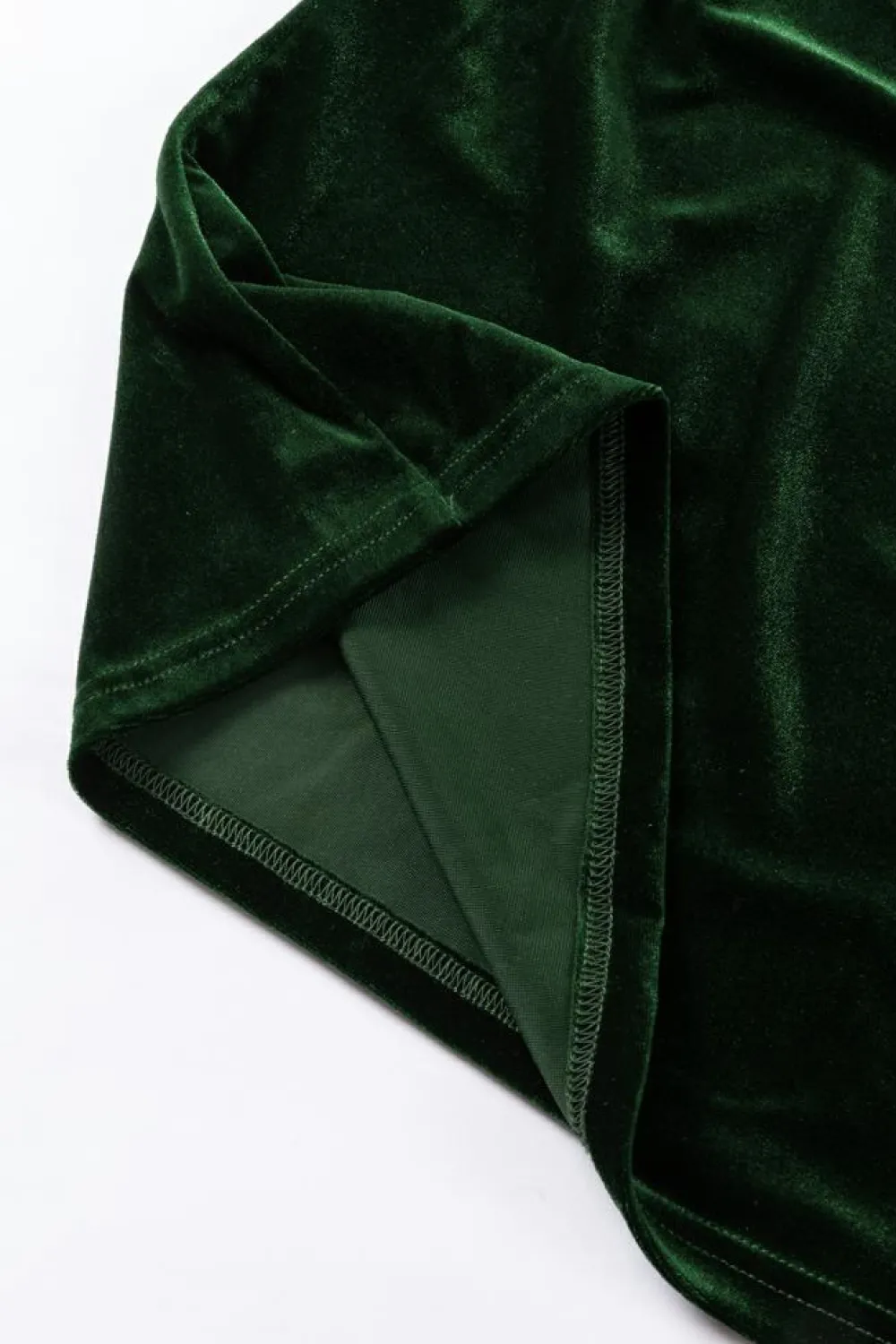 Hot Dear-Lover Mock Neck Puff Sleeve Velvet Blouse Blackish Green