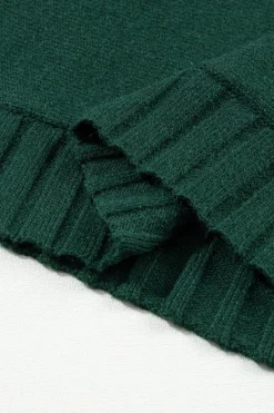Best Dear-Lover Mock Neck Batwing Short Sleeve Knit Sweater Blackish Green