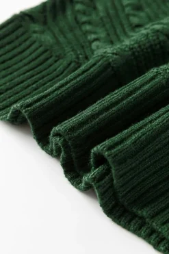 Best Dear-Lover Mock Neck Lantern Sleeve Cable Knit Sweater Blackish Green