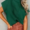 New Dear-Lover Patch Pocket Ribbed Knit Short Sleeve Sweater Blackish Green
