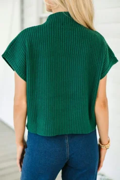 New Dear-Lover Patch Pocket Ribbed Knit Short Sleeve Sweater Blackish Green