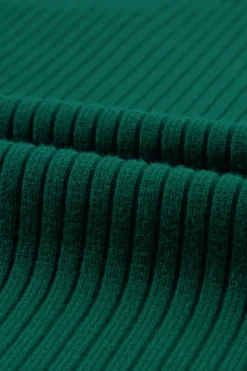 Clearance Dear-Lover Patch Pocket Ribbed Knit Short Sleeve Sweater Dress Blackish Green