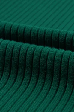 Clearance Dear-Lover Patch Pocket Ribbed Knit Short Sleeve Sweater Dress Blackish Green