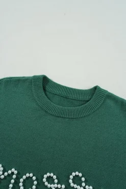 Outlet Dear-Lover Pearl Beaded Merry Casual Sweater Blackish Green