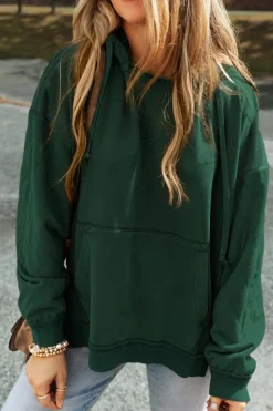 Sale Dear-Lover Quilted Patchwork Exposed Seam Hoodie Blackish Green