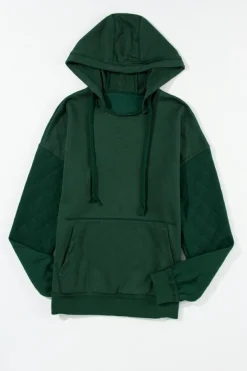 Sale Dear-Lover Quilted Patchwork Exposed Seam Hoodie Blackish Green