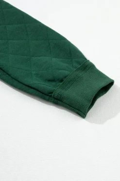 Sale Dear-Lover Quilted Patchwork Exposed Seam Hoodie Blackish Green