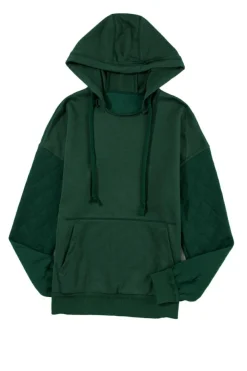 Sale Dear-Lover Quilted Patchwork Exposed Seam Hoodie Blackish Green