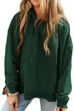 Sale Dear-Lover Quilted Patchwork Exposed Seam Hoodie Blackish Green