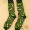 New Dear-Lover Rugby Football Print Mid-length Socks Blackish Green