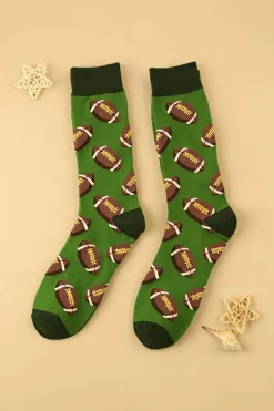 New Dear-Lover Rugby Football Print Mid-length Socks Blackish Green