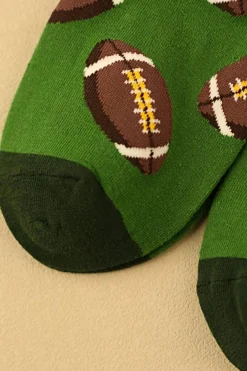 New Dear-Lover Rugby Football Print Mid-length Socks Blackish Green