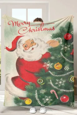 Clearance Dear-Lover Santa Claus Christmas Slogan Print Soft Blanket 125*150cm Blackish Green