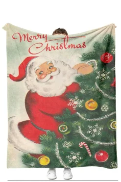 Clearance Dear-Lover Santa Claus Christmas Slogan Print Soft Blanket 125*150cm Blackish Green