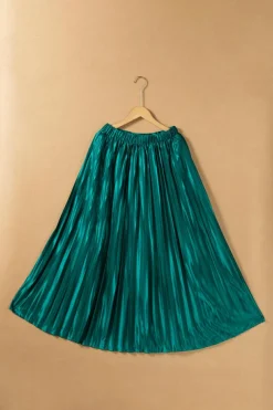 Best Dear-Lover Satin Elastic Waist Pleated Maxi Skirt Blackish Green
