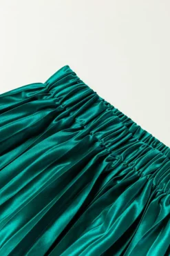 Best Dear-Lover Satin Elastic Waist Pleated Maxi Skirt Blackish Green