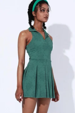 Fashion Dear-Lover Sleeveless V Neck Shirt Collar Sports Mini Dress Blackish Green