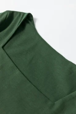Discount Dear-Lover Solid Color Square Neck Long Sleeve Slim Fit Bodysuit Blackish Green