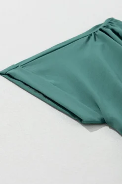 Clearance Dear-Lover Solid Color V Neck Wrap Pleated Short Sleeve Maxi Dress Blackish Green
