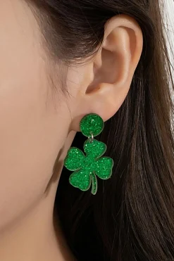 Online Dear-Lover St Patricks Shamrock Shape Stud Earrings Blackish Green
