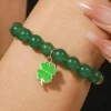 Best Dear-Lover St Patricks Shamrock Beaded Elastic Bracelet Blackish Green