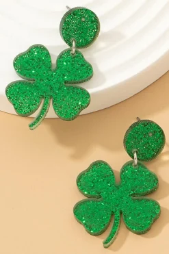 Online Dear-Lover St Patricks Shamrock Shape Stud Earrings Blackish Green