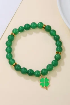 Best Dear-Lover St Patricks Shamrock Beaded Elastic Bracelet Blackish Green