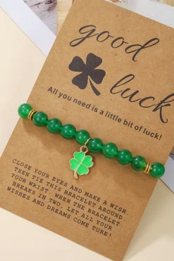 Best Dear-Lover St Patricks Shamrock Beaded Elastic Bracelet Blackish Green