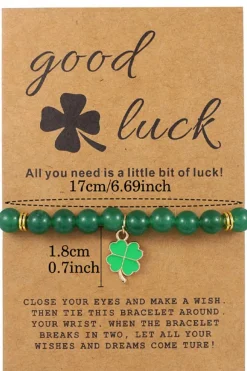 Best Dear-Lover St Patricks Shamrock Beaded Elastic Bracelet Blackish Green