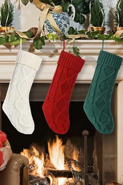 Clearance Dear-Lover Textured Knit Christmas Stocking Ornament Blackish Green