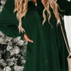 Hot Dear-Lover Velvet Button Front Shirt Mini Dress Blackish Green