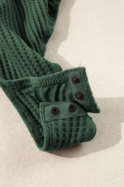 Sale Dear-Lover Waffle Knit Slim Fit Wrap V Neck Bodysuit Blackish Green