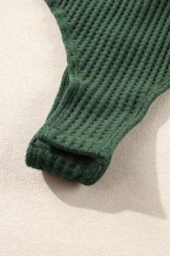 Sale Dear-Lover Waffle Knit Slim Fit Wrap V Neck Bodysuit Blackish Green