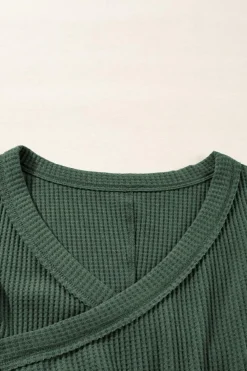 Sale Dear-Lover Waffle Knit Slim Fit Wrap V Neck Bodysuit Blackish Green